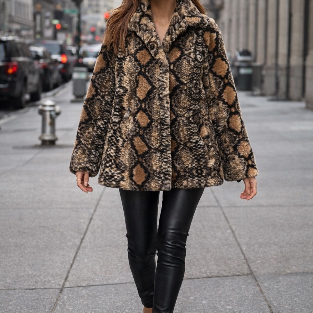 Democracy Faux Fur Brown & Black Python Snakeskin Snake Y2K Glam Animal Small